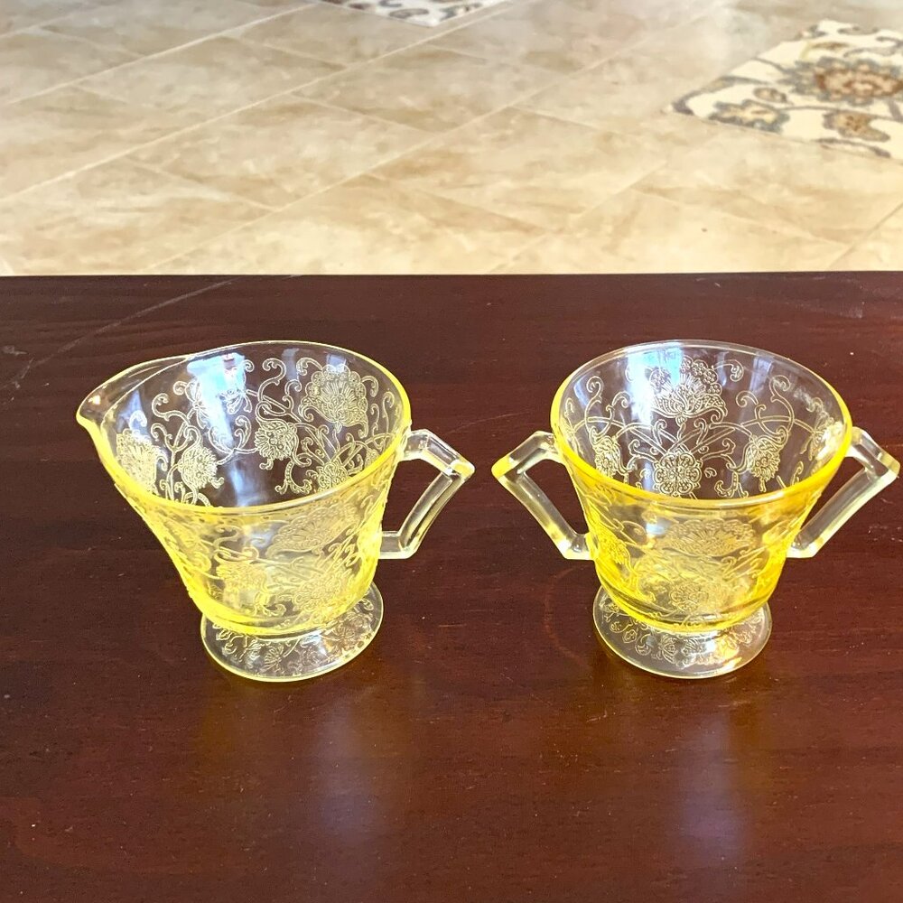 Vintage Hazel Atlas Florentine #2 (Poppy) Yellow Cream and Sugar Set